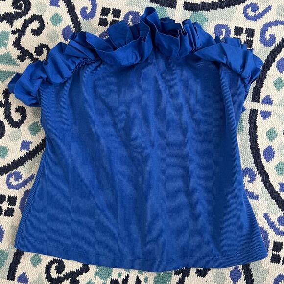 Anthropologie Maeve Poplin Ruffle Blue Tube Top - Picture 7 of 11
